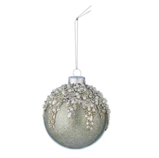 Glass Bauble Beaded - Light Green