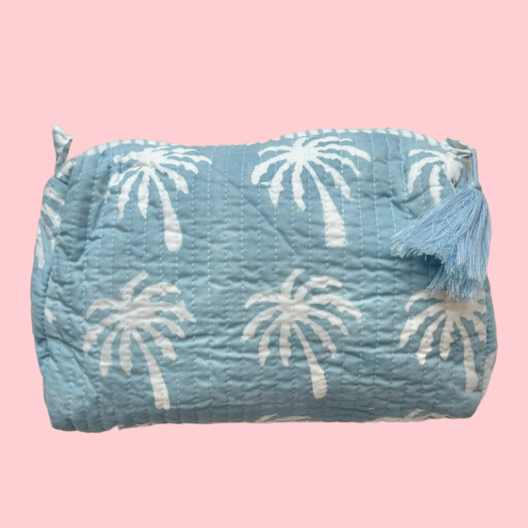 Indie Cosmetic Bag - Palm Tree Blue