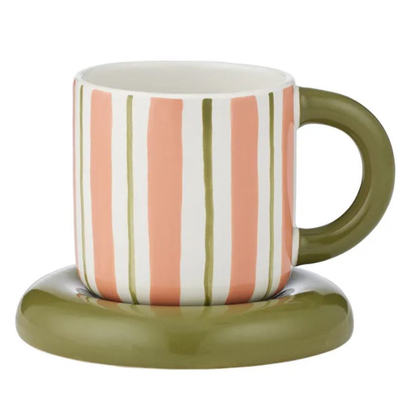 Candy Cup & Saucer - Pink/Olive