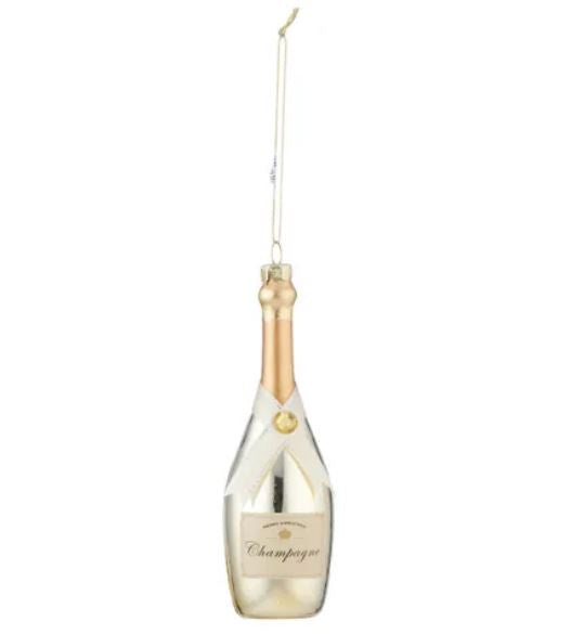 Glass Champagne Ornament - Gold