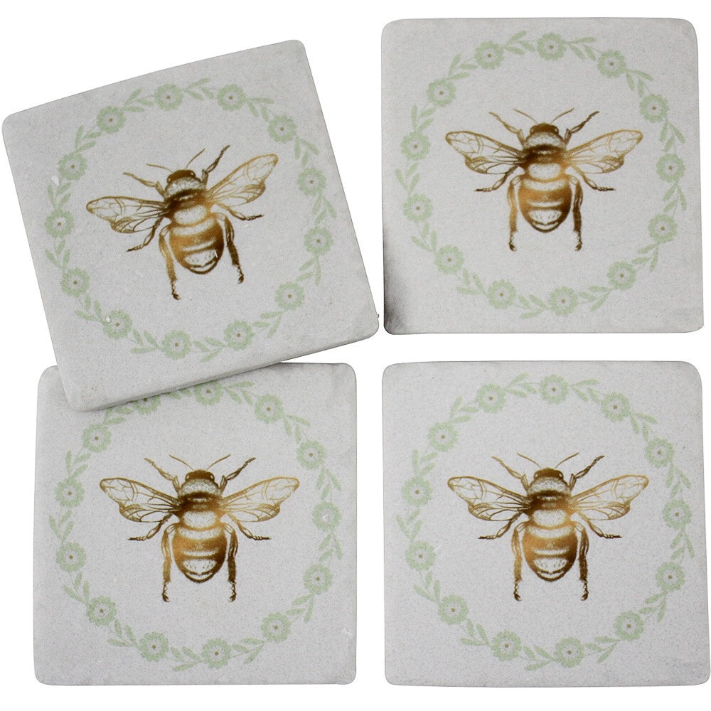 Coasters - Bee Wreath Sage S/4