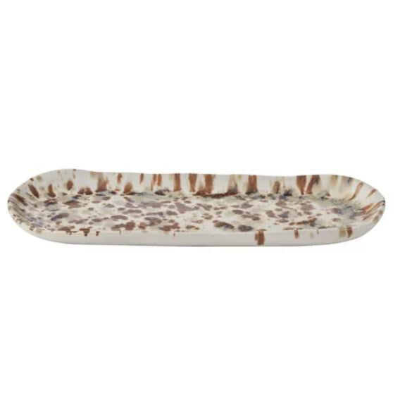 Dakota Ceramic Platter 12 x 29cm - Ivory/Choc
