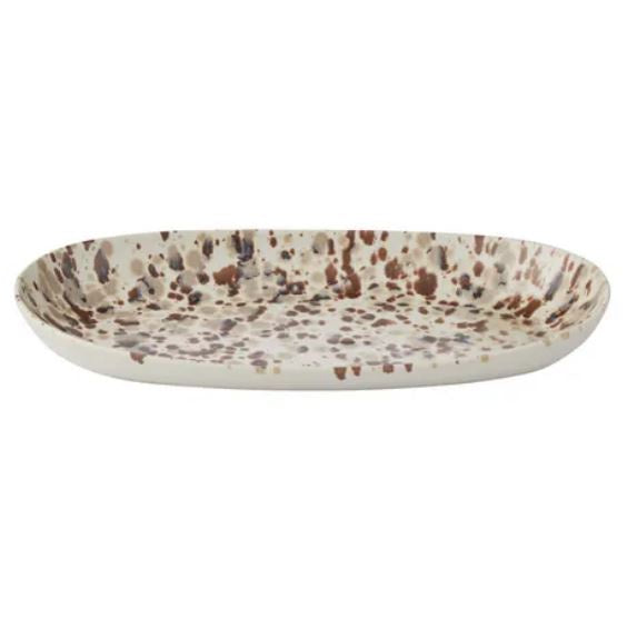 Dakota Ceramic Platter 18.5 x 33cm - Ivory/Choc