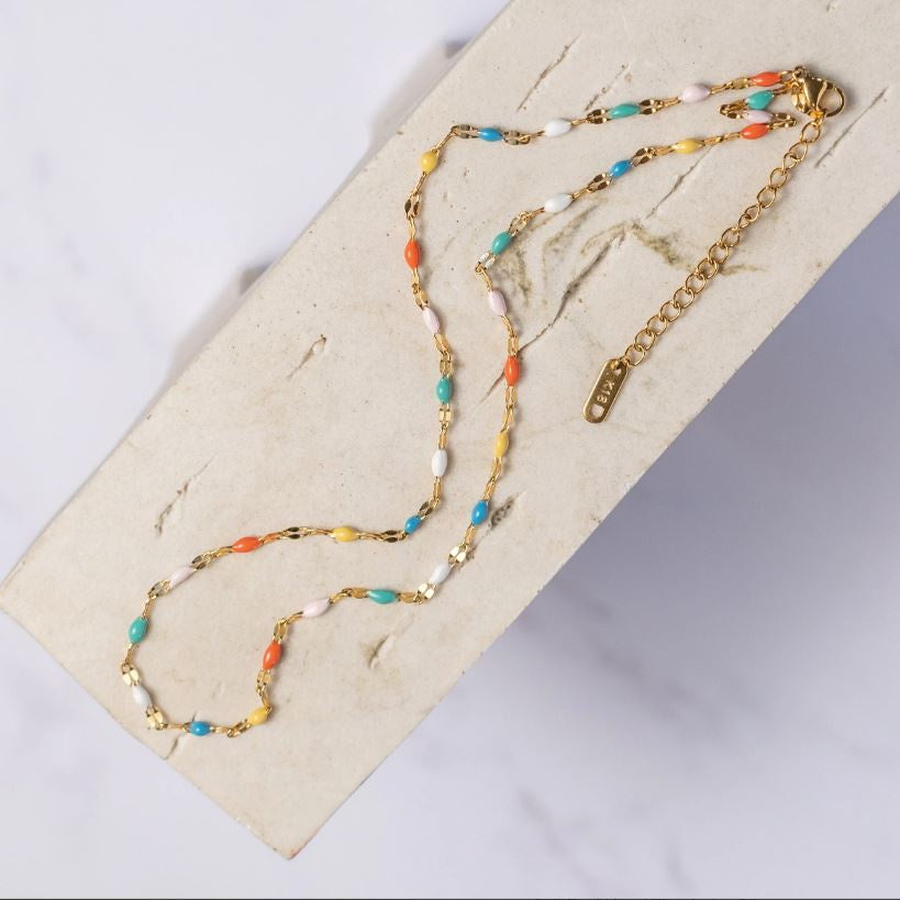 Gema Colourful Beaded Necklace - Rose