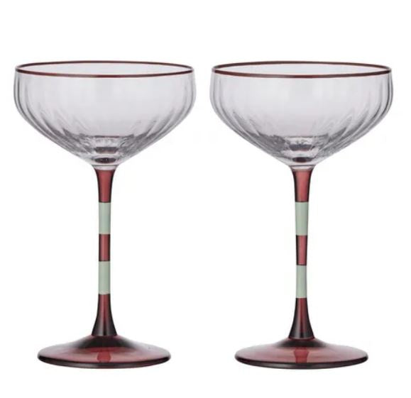 Lena Glass Rib Coupe S/2 - Mint/Rust