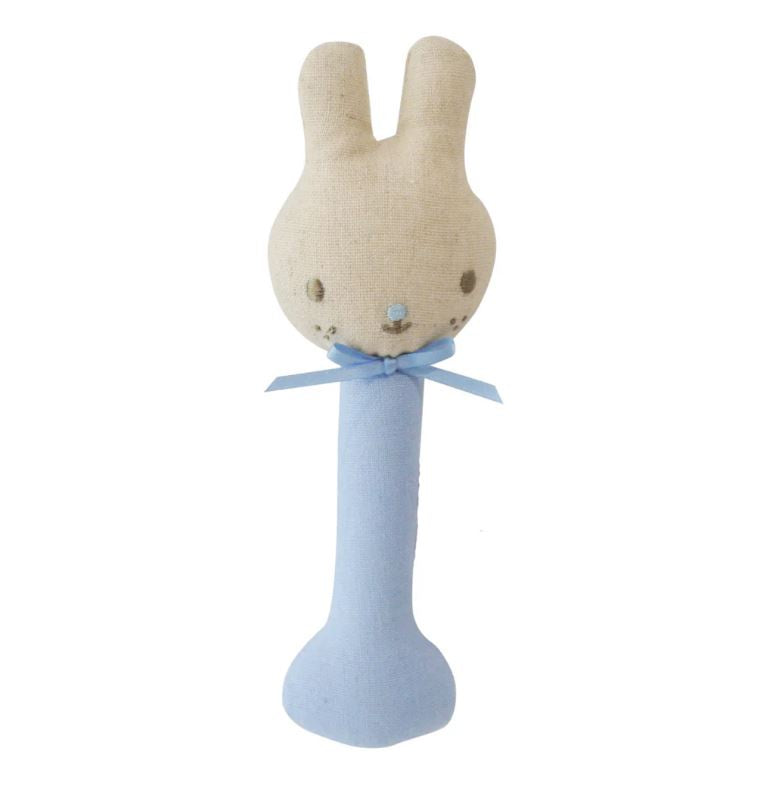 Linen Bunny Stick Rattle - Blue