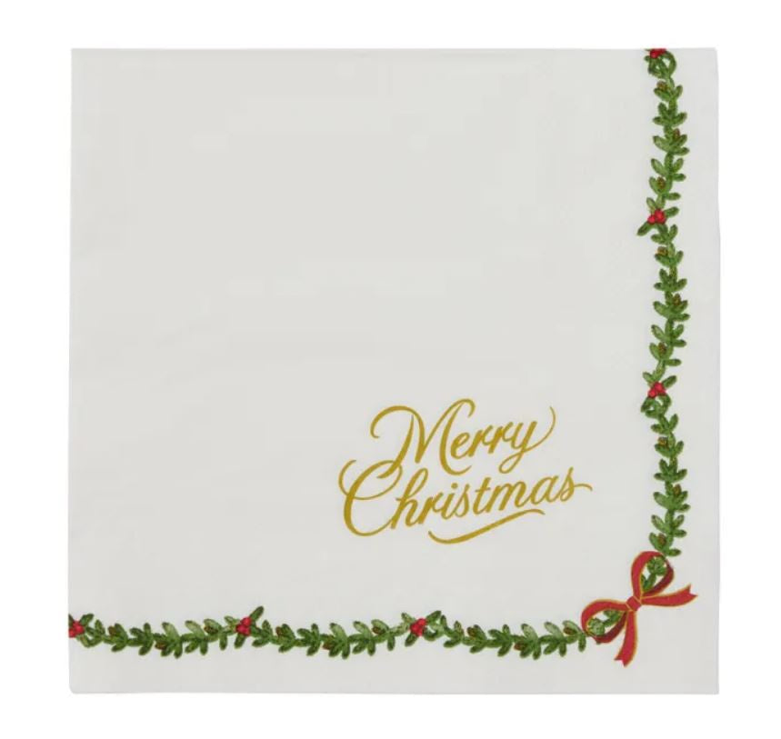 Napkin - Merry Christmas White