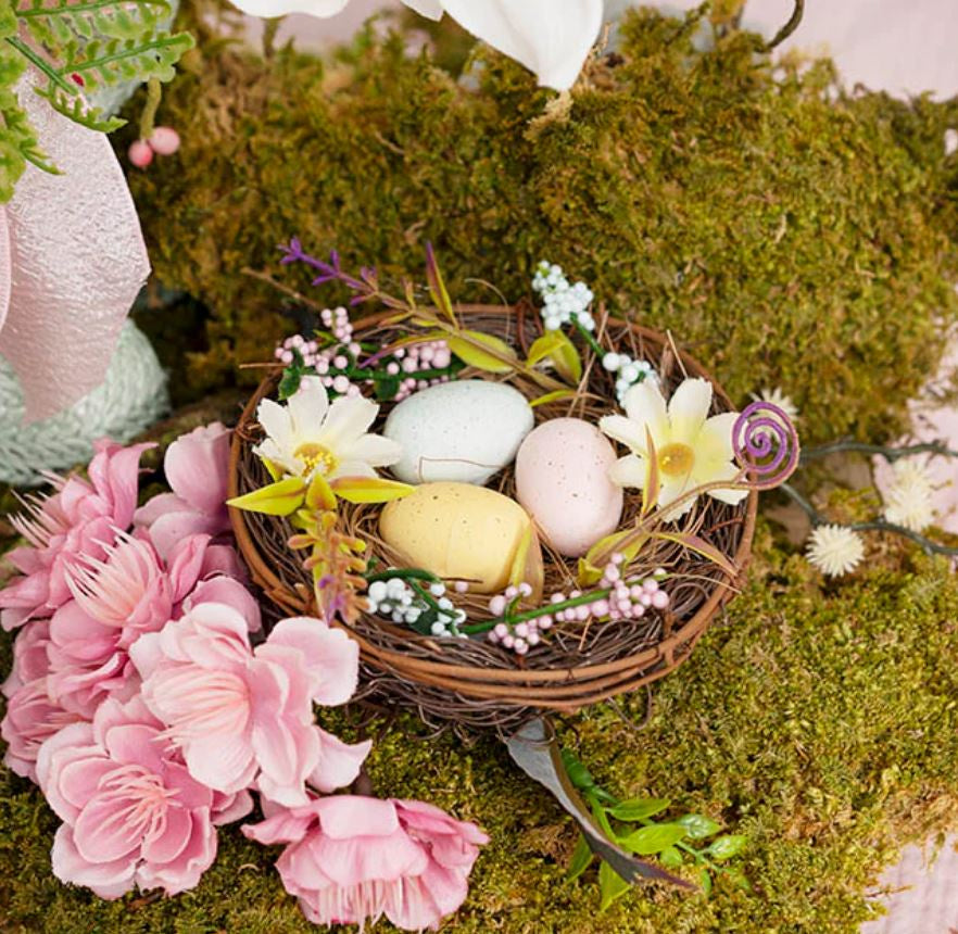 Nest w/ Easter Eggs & Flowers