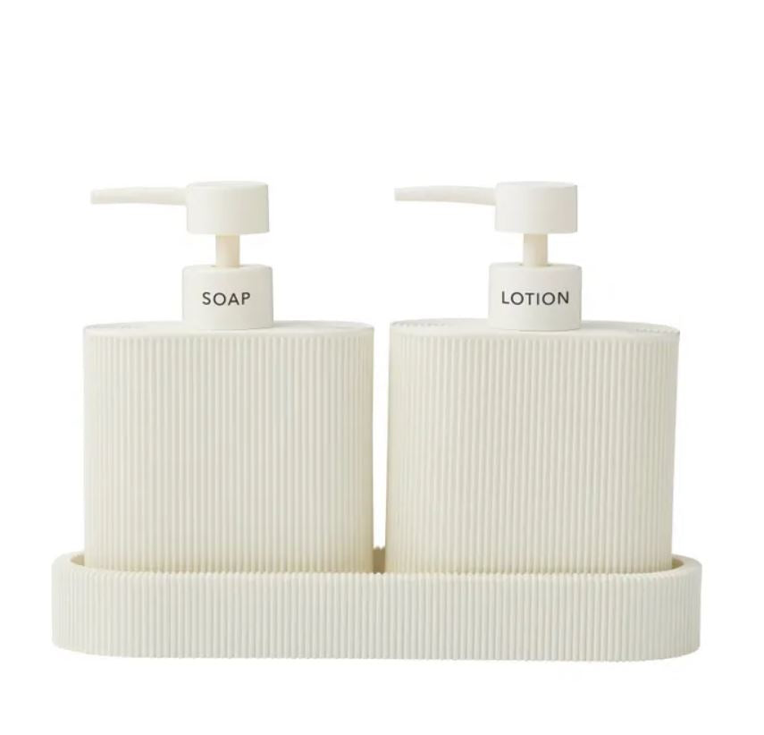 Sid Resin Dispenser S/2 with Tray - Ivory