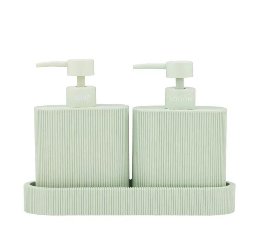 Sid Resin Dispenser S/2 With Tray - Seafoam