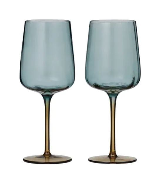 Tallo Wine Glass S/2 - Blue and Amber
