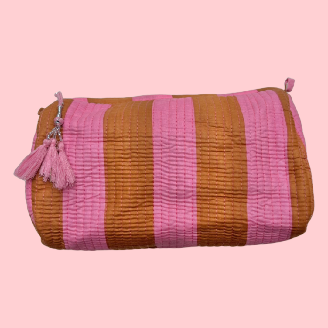 Indie Cosmetic Bag - Ochre Pink Strippy