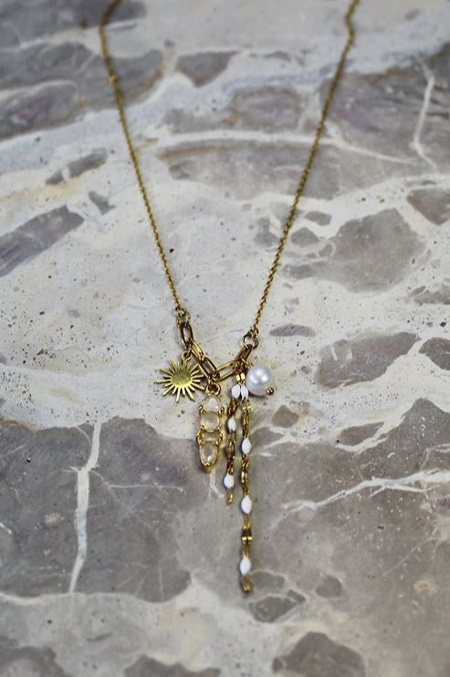 Charm CZ Cluster Necklace - Pearly White