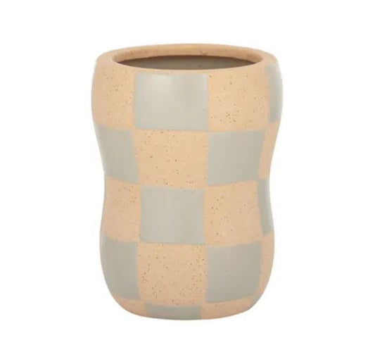Checkers Ceramic Vase - Short Nude/Gry