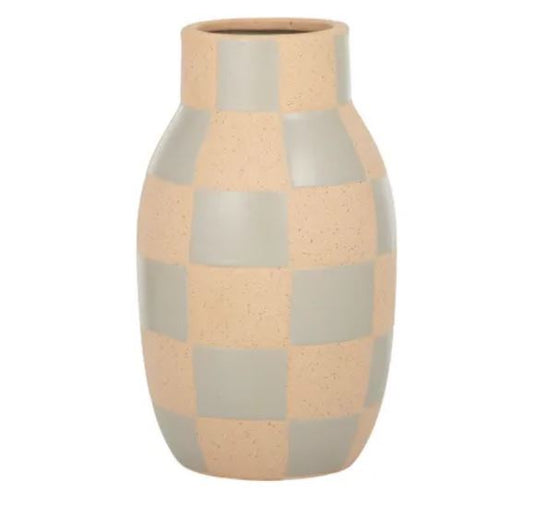 Checkers Ceramic Vase -Tall  Nude/Gry