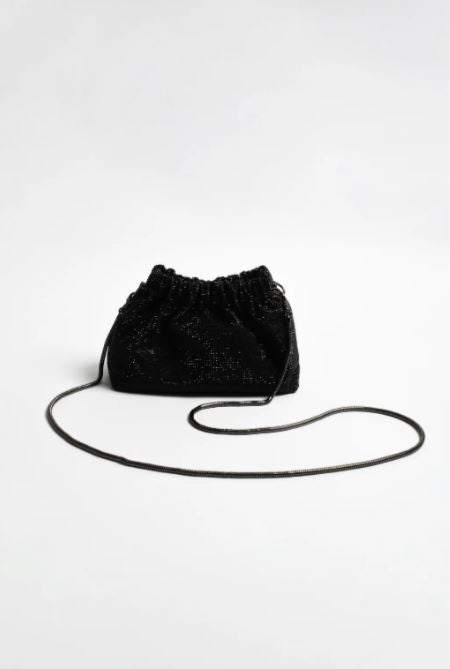 Elena Gathered Diamante Mini Bag - Black