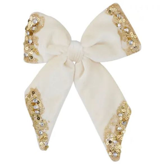 Embellished Bow Clip - Gld/Wht