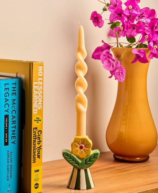 Retro Folk Stoneware Candle Holder