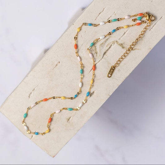 Gema Colourful Beaded Necklace - Rose