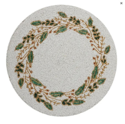 Glass & Acrylic Beaded Placemat - White and Green
