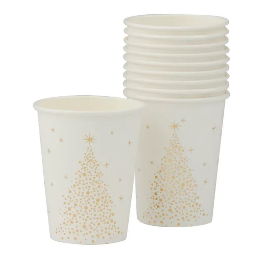 Gold Xmas Tree Paper Cup - 10pk