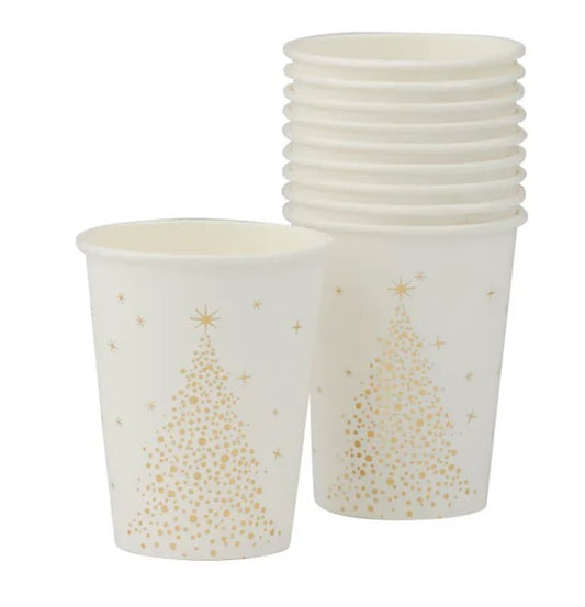 Gold Xmas Tree Paper Cup - 10pk