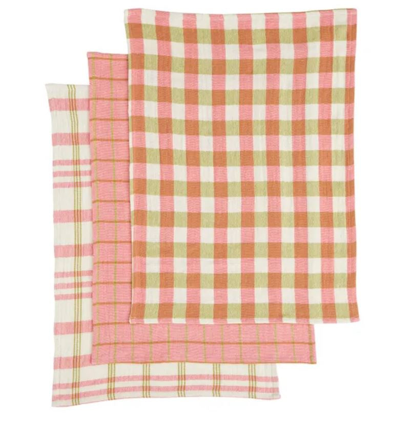 Kit Recycled Cotton Tea Towel - Set of 3 Pink/Green