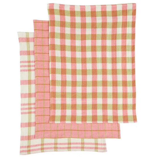 Kit Recycled Cotton Tea Towel - Set of 3 Pink/Green