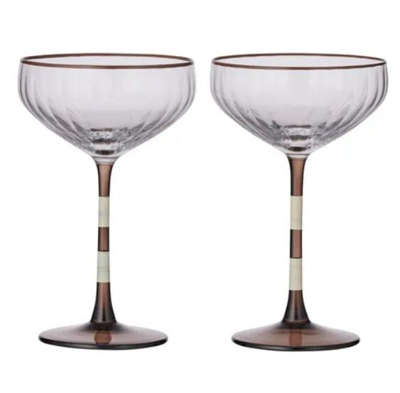 Lena Glass Rib Coupe S/2- Ivory/Choc