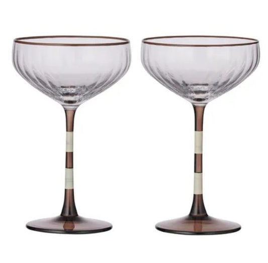 Lena Glass Rib Coupe S/2- Ivory/Choc