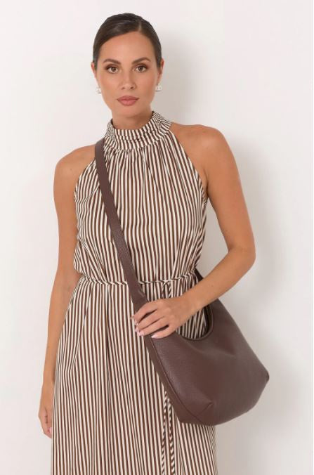 Maggie Woven Moon Crossbody Bag - Choc