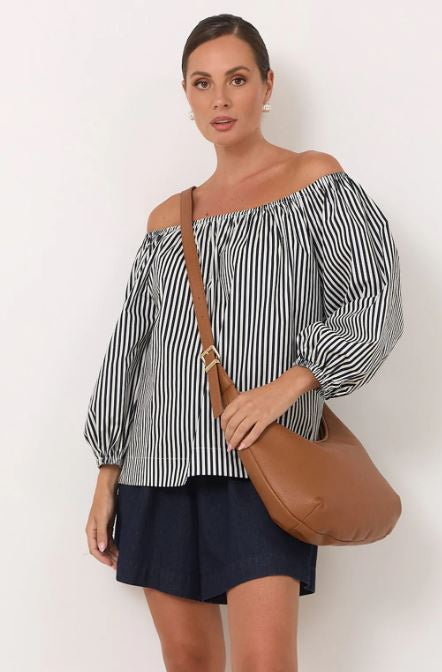 Maggie Woven Moon Crossbody Bag - Tan