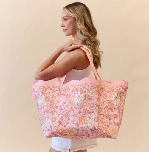 Scalloped Beach Bag- Flower Power