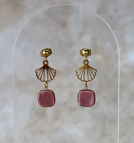 Ball Studs - Shell and Semi Precious Sunstone