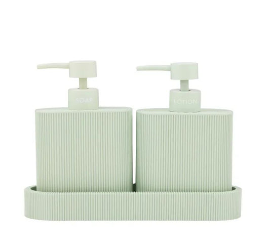 Sid Resin Dispenser S/2 With Tray - Seafoam