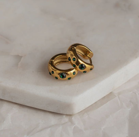 Soraya Zirconia Huggie Earrings - Emerald