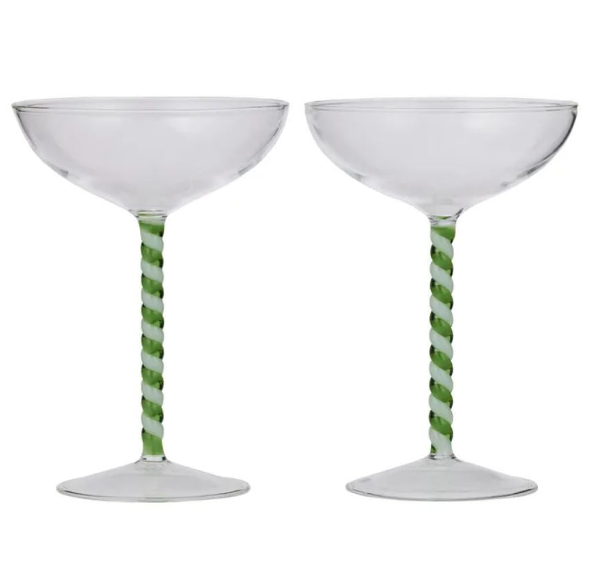 Swirl Coupe Glass S/2 - Green/White