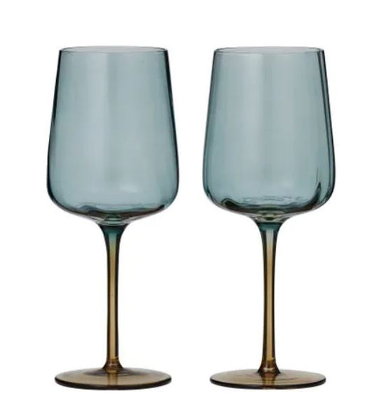 Tallo Wine Glass S/2 - Blue and Amber