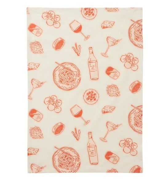 Taormina Cotton Tea Towel - Red