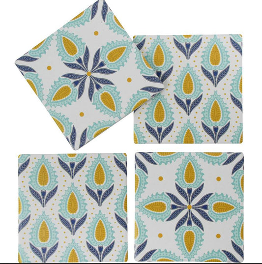 Coasters - S/4 Turquoise Motif