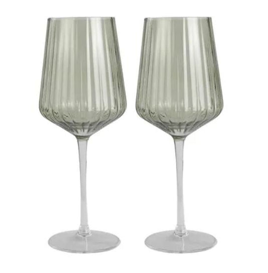 Ribbed Wine Glass S/2 - Green