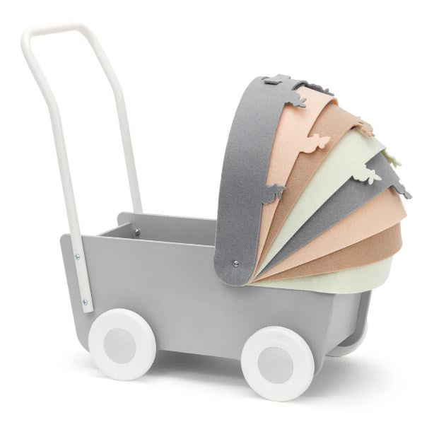 Wooden Pram with Felt Concertina Hood