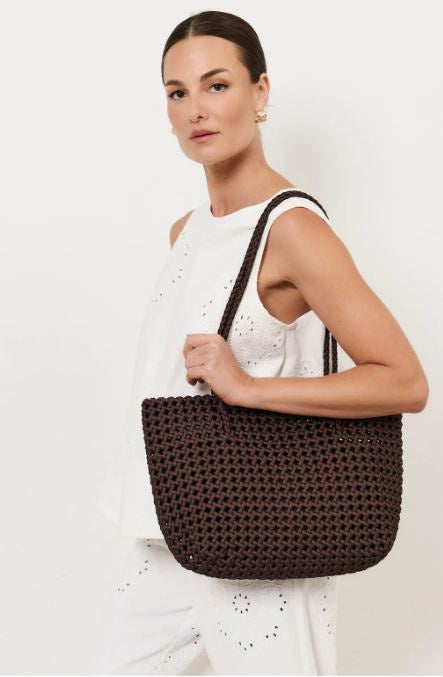 Woven Satin Tote - Choc