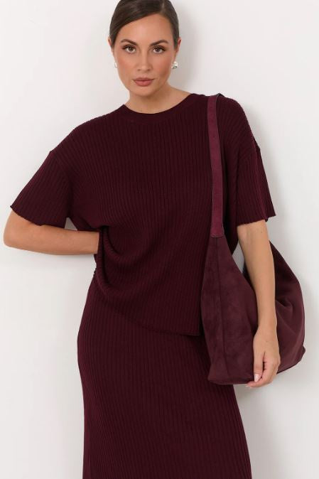 Wren Faux Suede Slouchy Tote - Wine