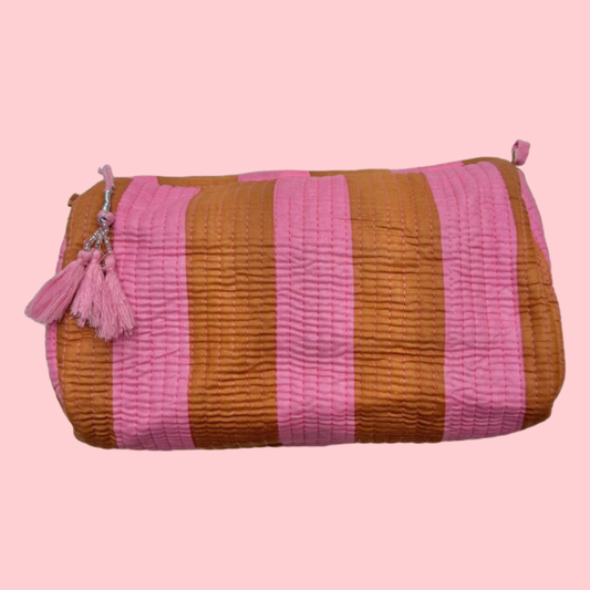 Indie Cosmetic Bag - Ochre Pink Strippy
