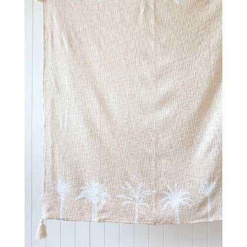 Throw Blanket - Palm Border - Natural/White
